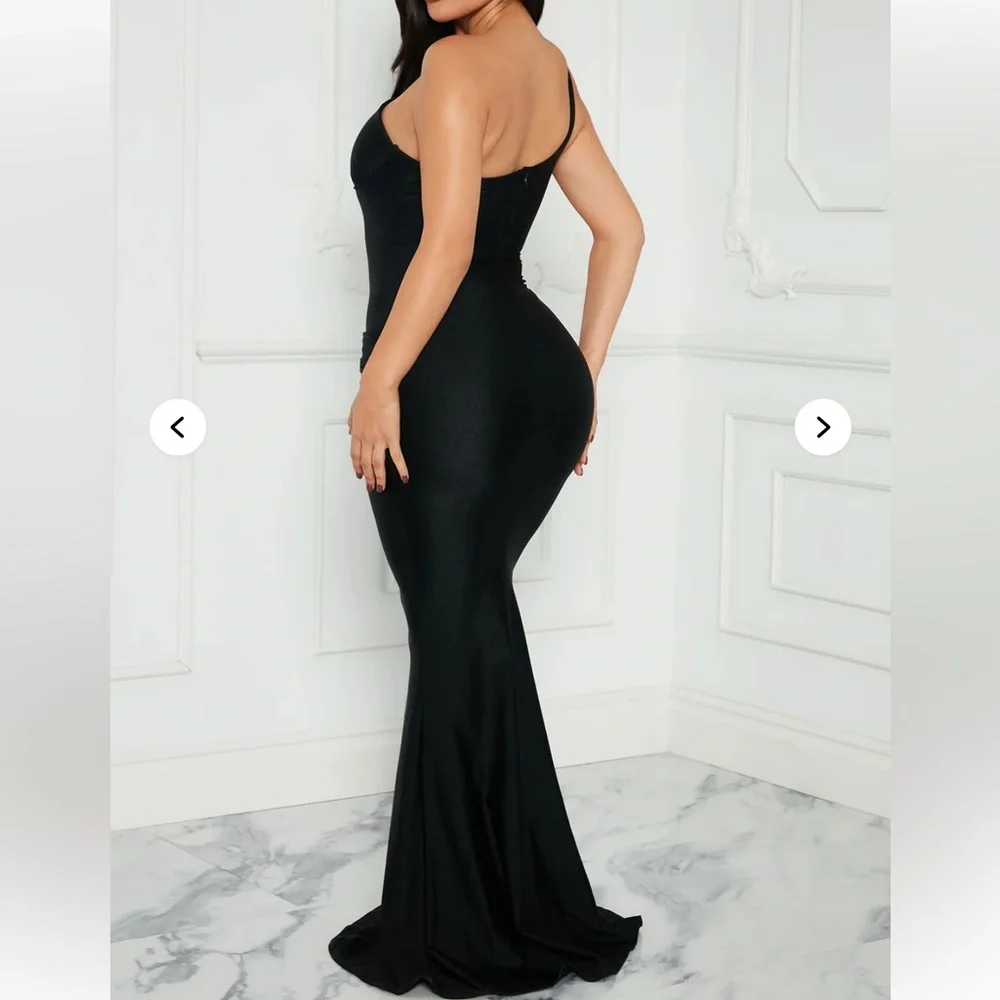 Fashion Nova As You Know It Dress - Black Asymmetrical Mermaid Gown - Picture 2 of 6
